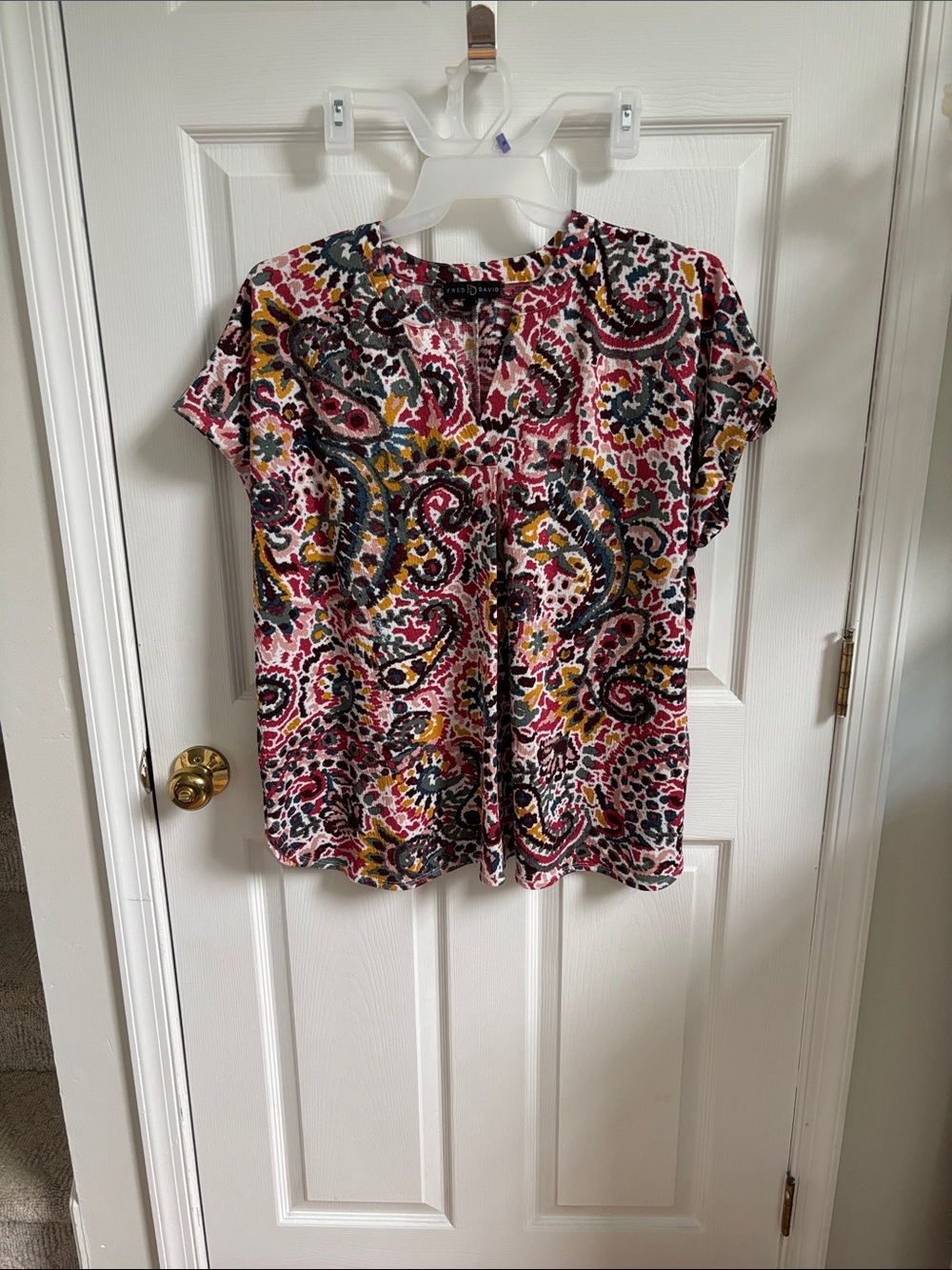 Fred David Multi Paisley Short-Sleeve V-Neck Blouse